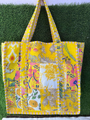 Handmade Quilted Block Print Fabrics | Premium Cotton & Needle Foam Patch tote