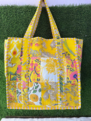 Handmade Quilted Block Print Fabrics | Premium Cotton & Needle Foam Patch tote