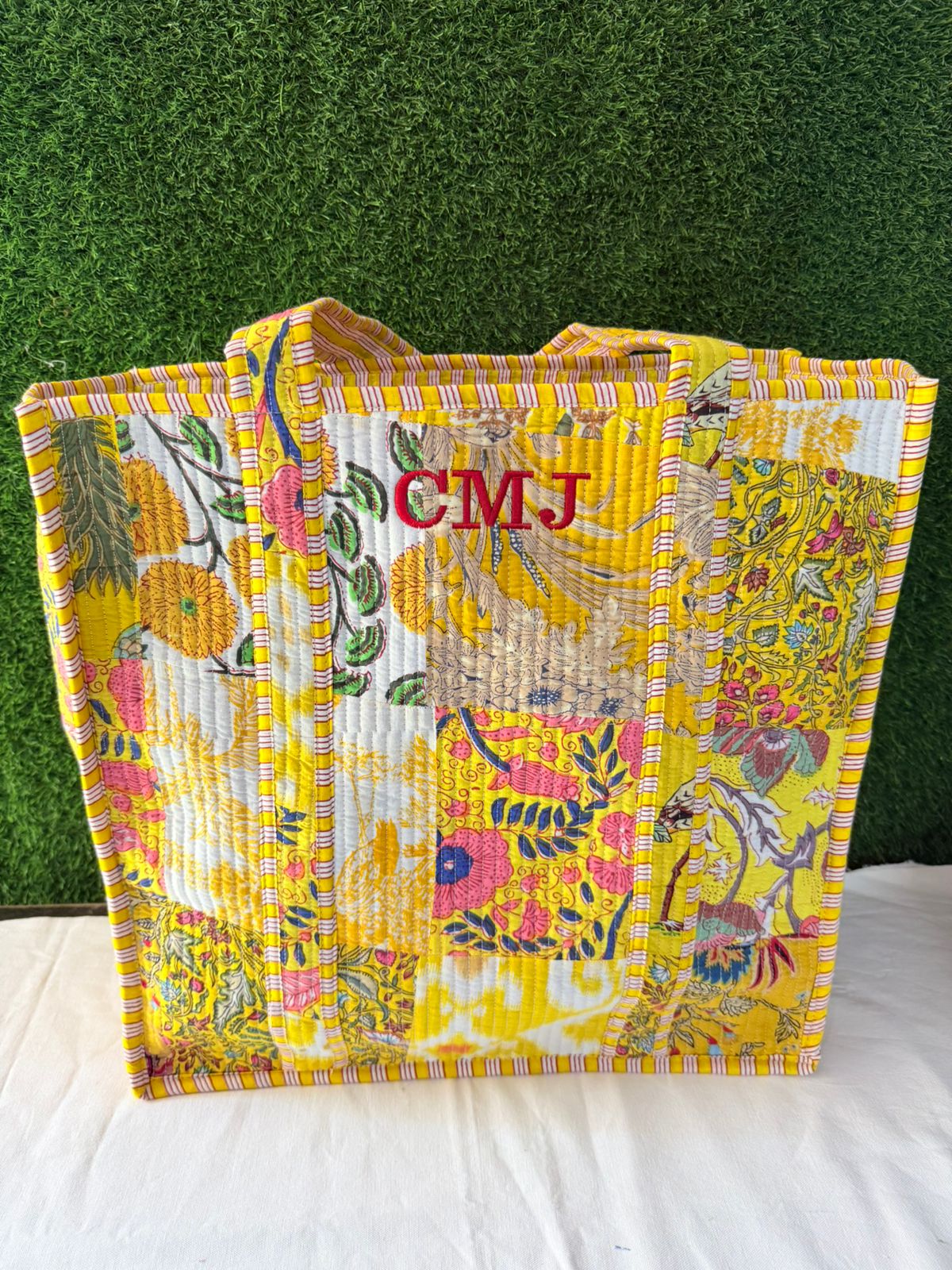 Handmade Quilted Block Print Fabrics | Premium Cotton & Needle Foam Patch tote