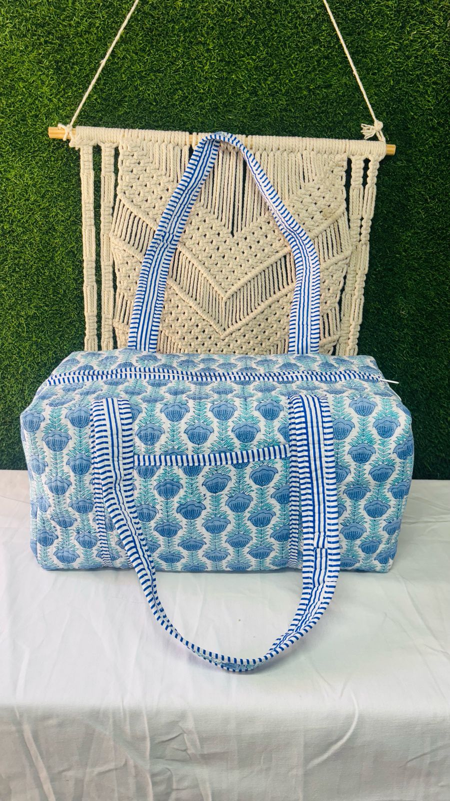 Handblock Printed Quilted Duffle Bag