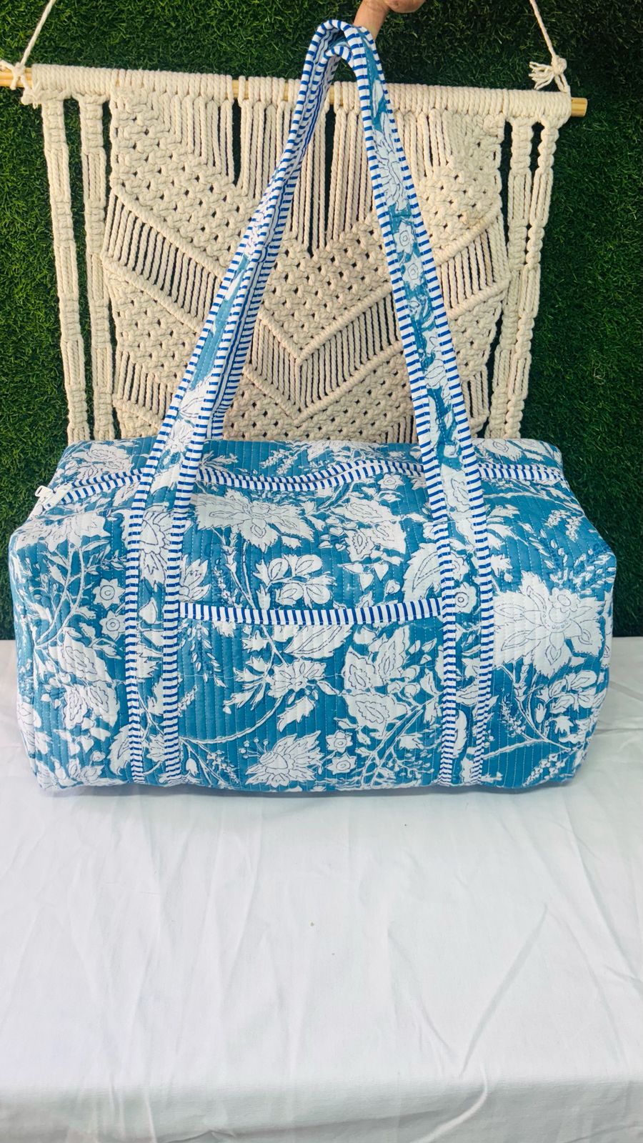 Handblock Printed Quilted Duffle Bag