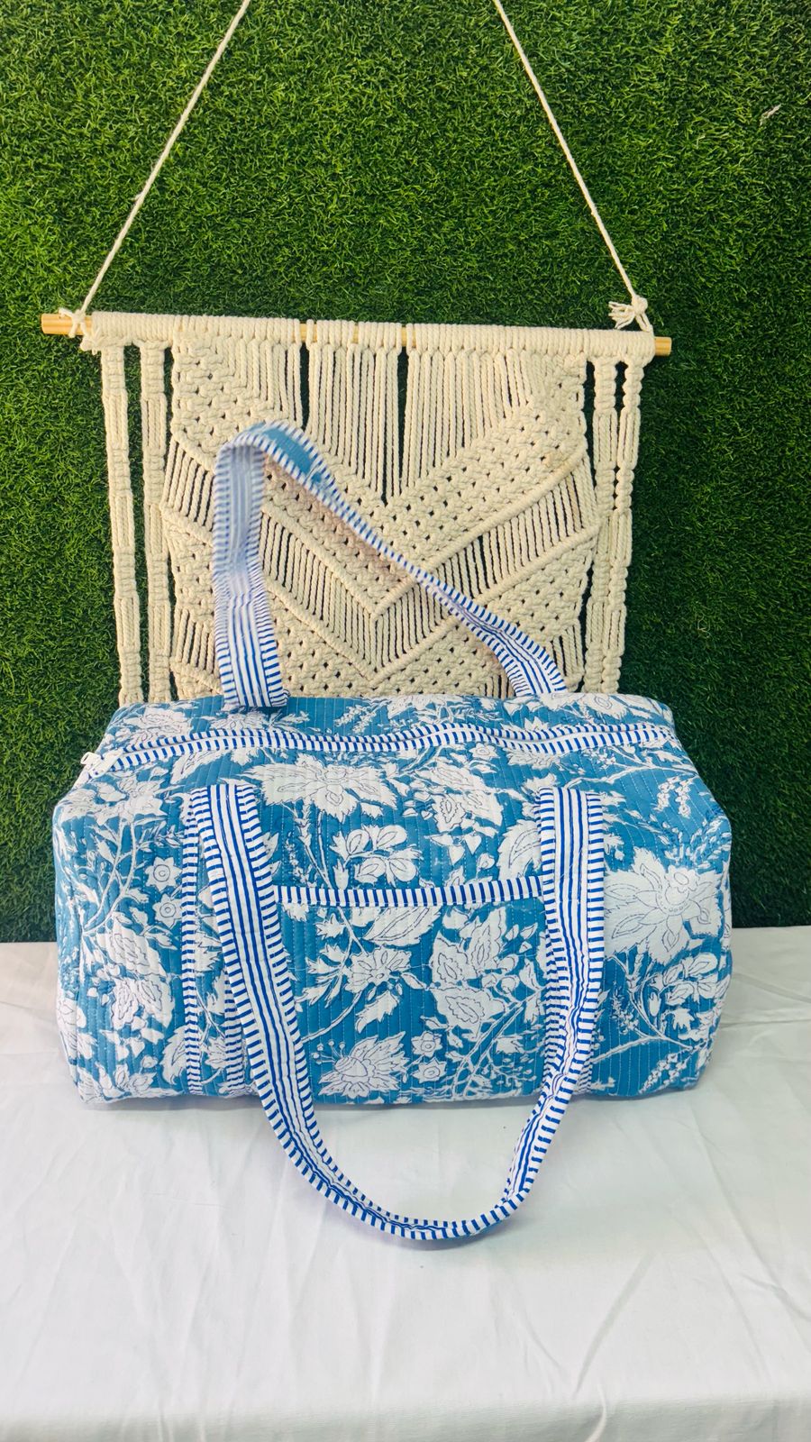 Handblock Printed Quilted Duffle Bag