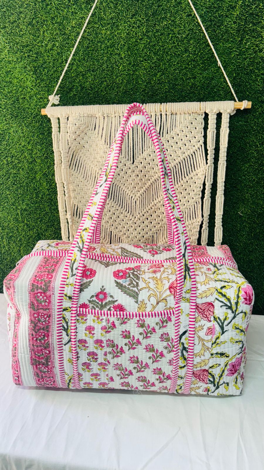 Handmade Printed Quilted Duffle Bag