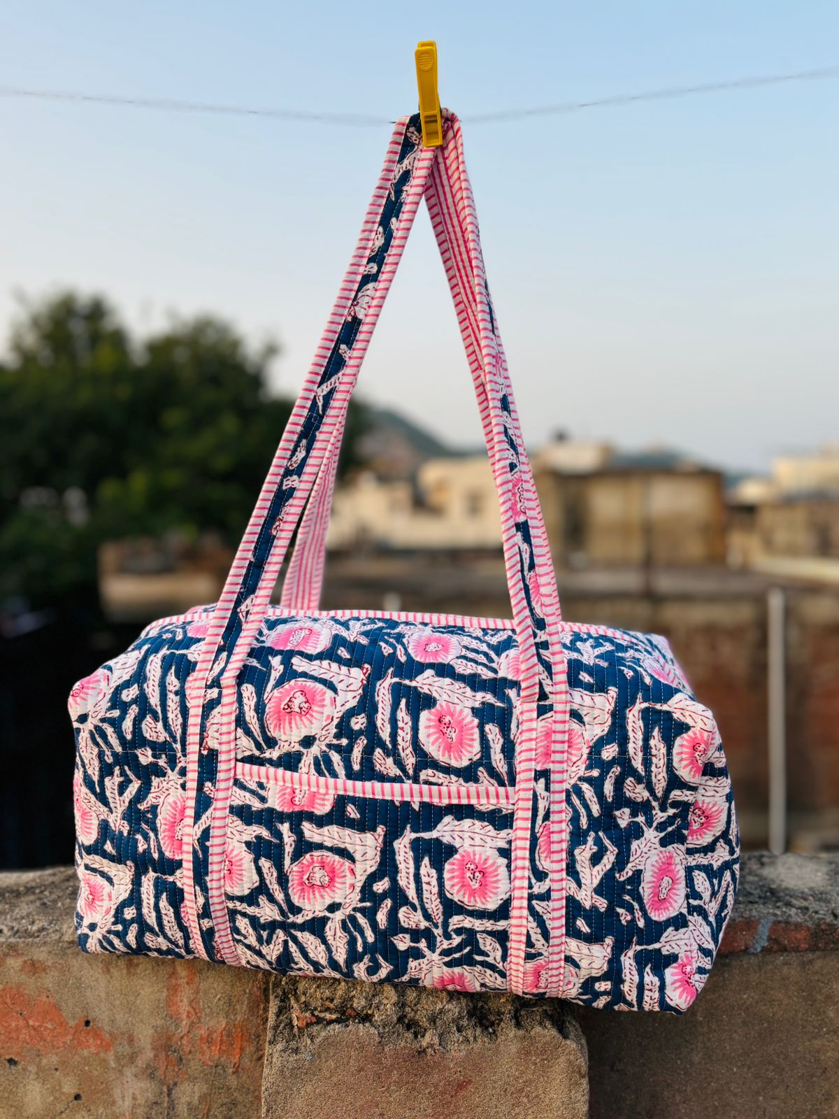Handblock Printed Duffle Bag – Large (18” x 9” x 9”) | Premium Needle Foam & Fine Outer Fabric