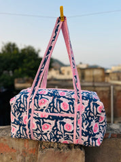 Handblock Printed Duffle Bag – Large (18” x 9” x 9”) | Premium Needle Foam & Fine Outer Fabric