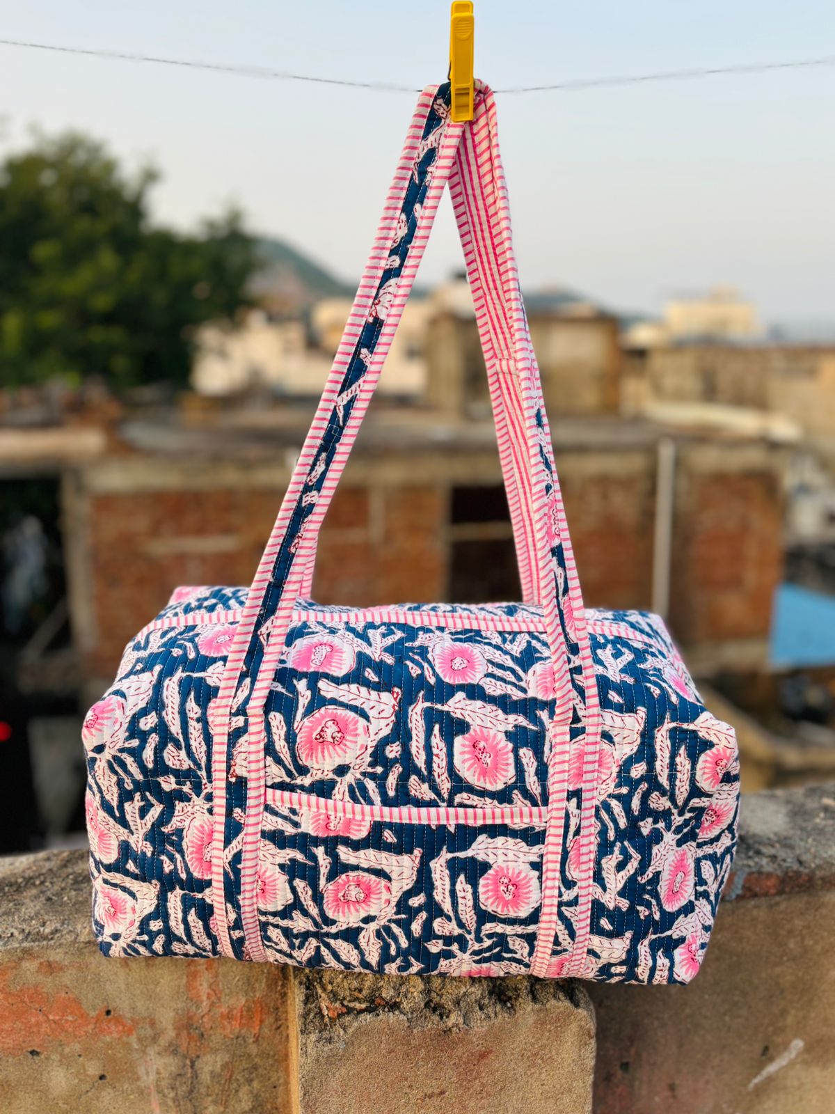 Handblock Printed Duffle Bag – Large (18” x 9” x 9”) | Premium Needle Foam & Fine Outer Fabric