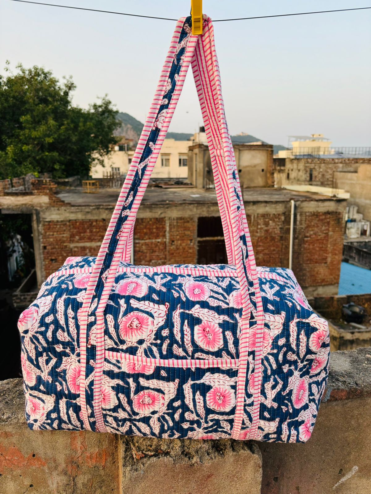 Handblock Printed Duffle Bag – Large (18” x 9” x 9”) | Premium Needle Foam & Fine Outer Fabric