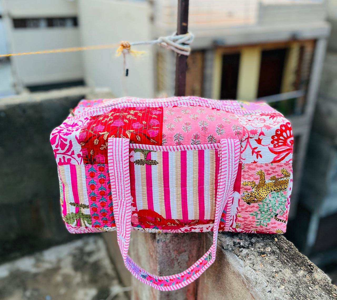 Handblock Printed Duffle Bag – Large (18” x 9” x 9”) | Premium Needle Foam & Fine Outer Fabric