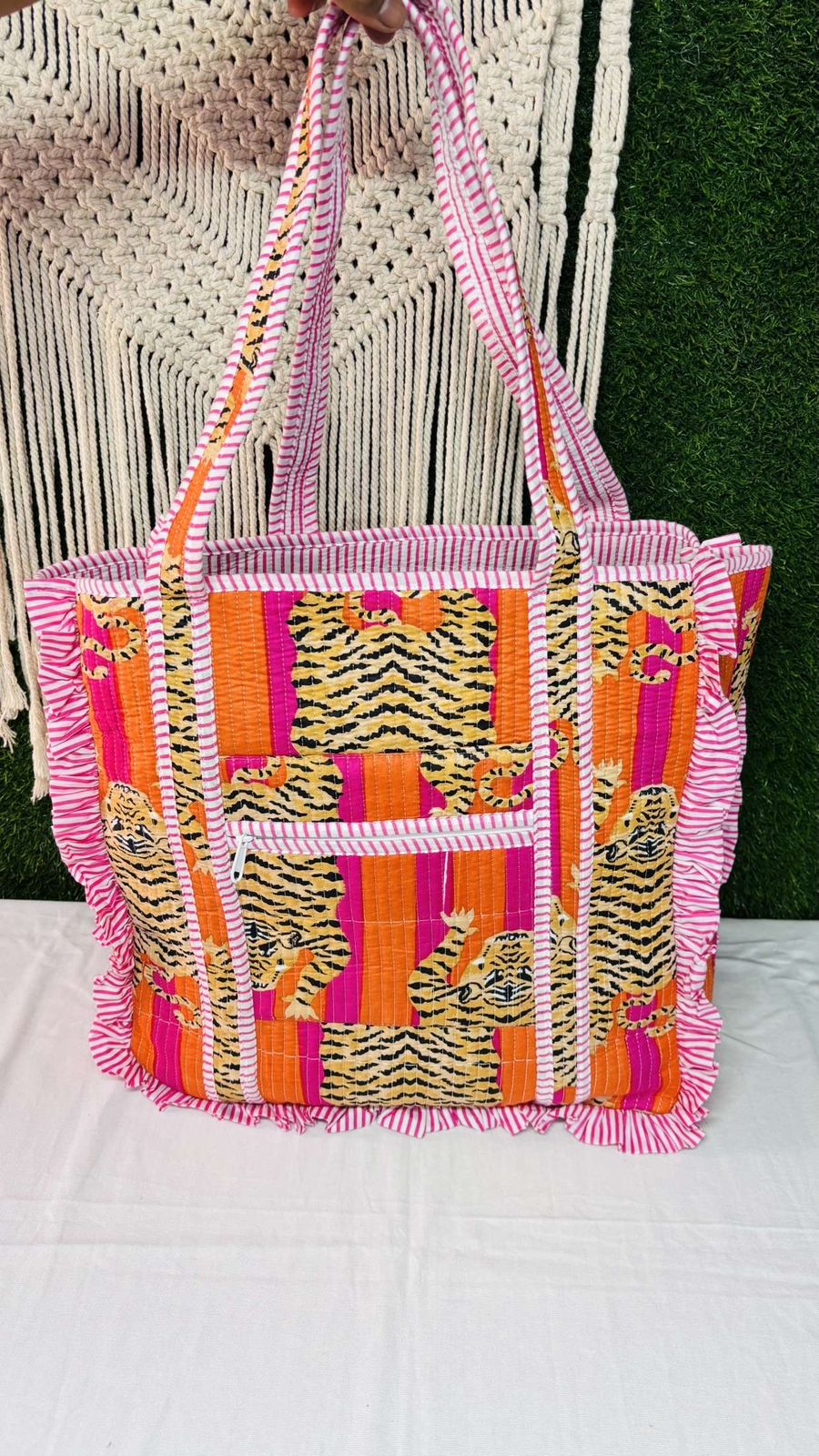 Tiger Ruffle Tote Bag Large Boho Floral bags