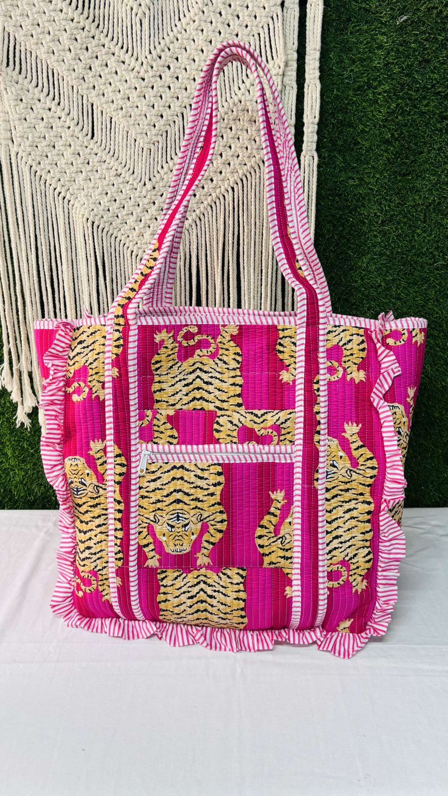 Tiger Ruffle Tote Bag Large Boho Floral bags