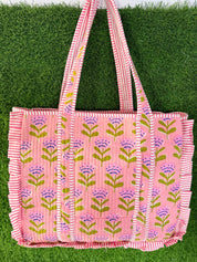 Flower Print Ruffle Tote Bag Large Boho Floral bags