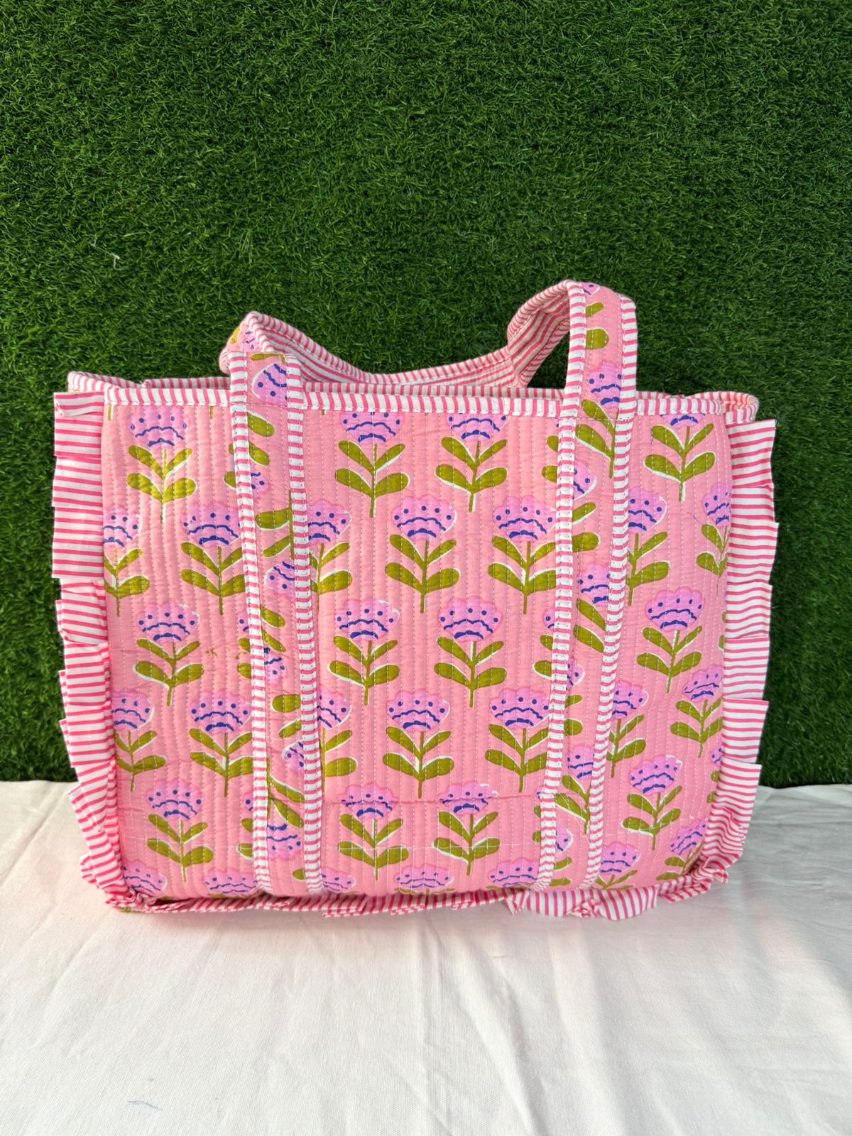 Flower Print Ruffle Tote Bag Large Boho Floral bags