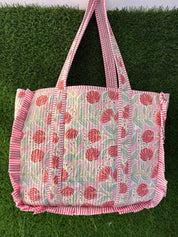 Flower Print Ruffle Tote Bag Large Boho Floral bags