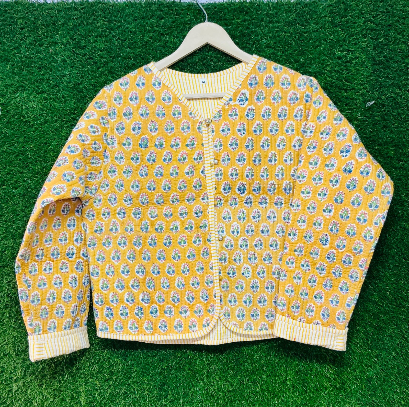 Cotton Women's Quilted Jacket Block Printed Boho Style Quilted Handmade Jackets, Coat Holidays Gifts Button Closer Jacket for Women Gifts