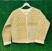 Cotton Women's Quilted Jacket Block Printed Boho Style Quilted Handmade Jackets, Coat Holidays Gifts Button Closer Jacket for Women Gifts