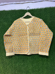 Cotton Women's Quilted Jacket Block Printed Boho Style Quilted Handmade Jackets, Coat Holidays Gifts Button Closer Jacket for Women Gifts