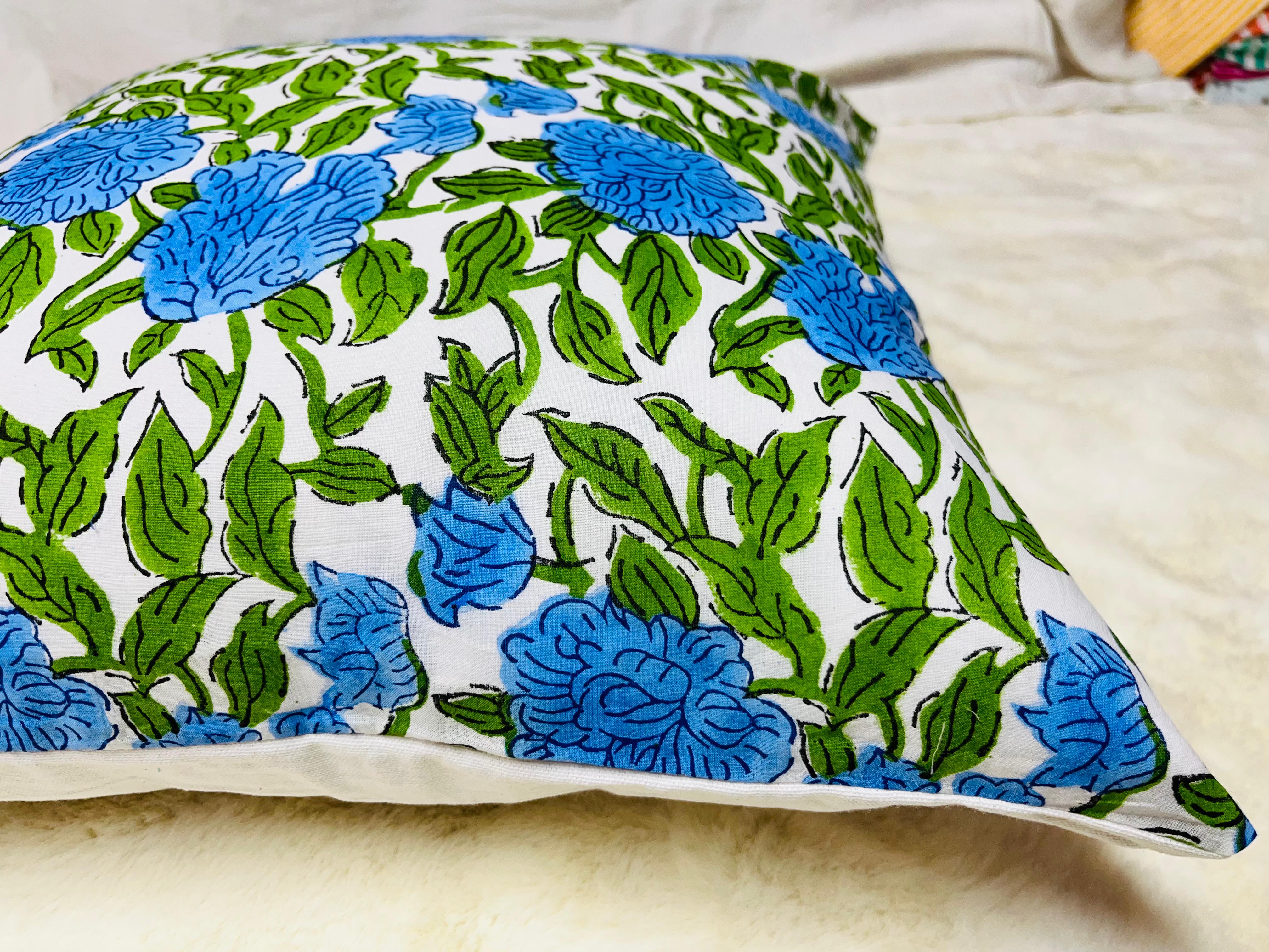 Cushion Vintage Floral Cotton Raffle Cushion Covers Bohemian Throw Pillows Handprinted Boho Trim Sofa Bed Pillow Cover Indian Cushion Case