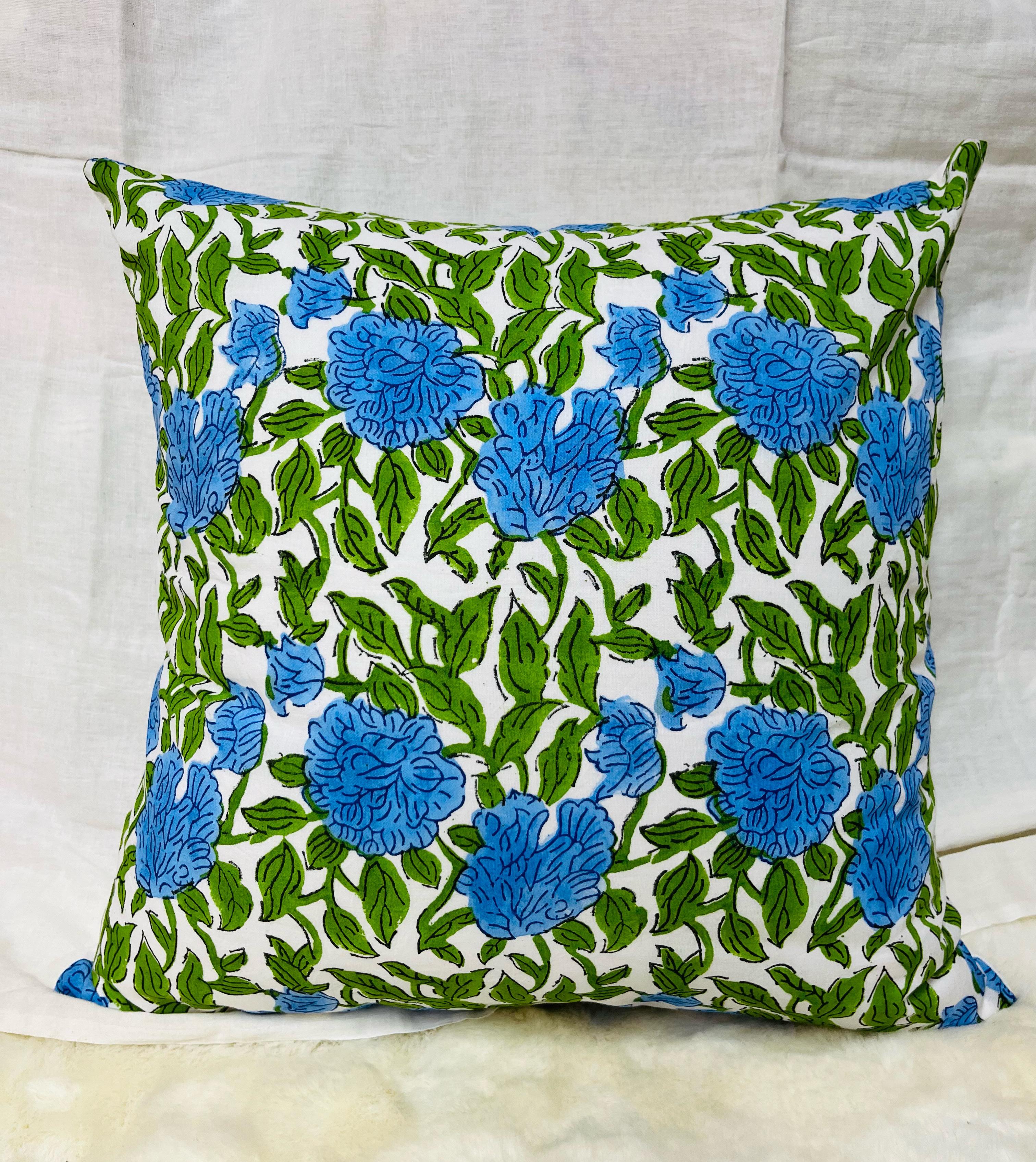 Cushion Vintage Floral Cotton Raffle Cushion Covers Bohemian Throw Pillows Handprinted Boho Trim Sofa Bed Pillow Cover Indian Cushion Case