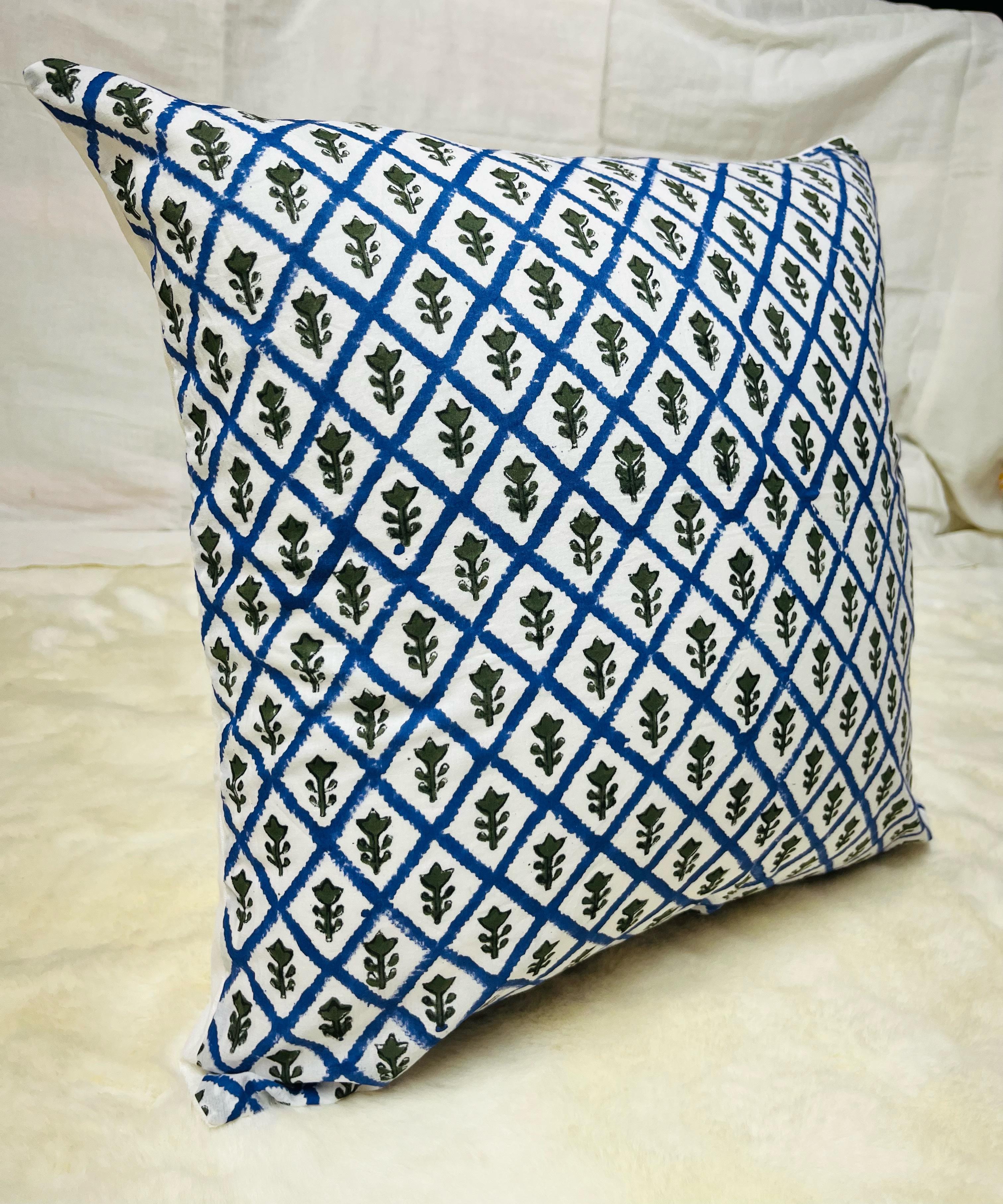 Cushion Vintage Floral Cotton Raffle Cushion Covers Bohemian Throw Pillows Handprinted Boho Trim Sofa Bed Pillow Cover Indian Cushion Case