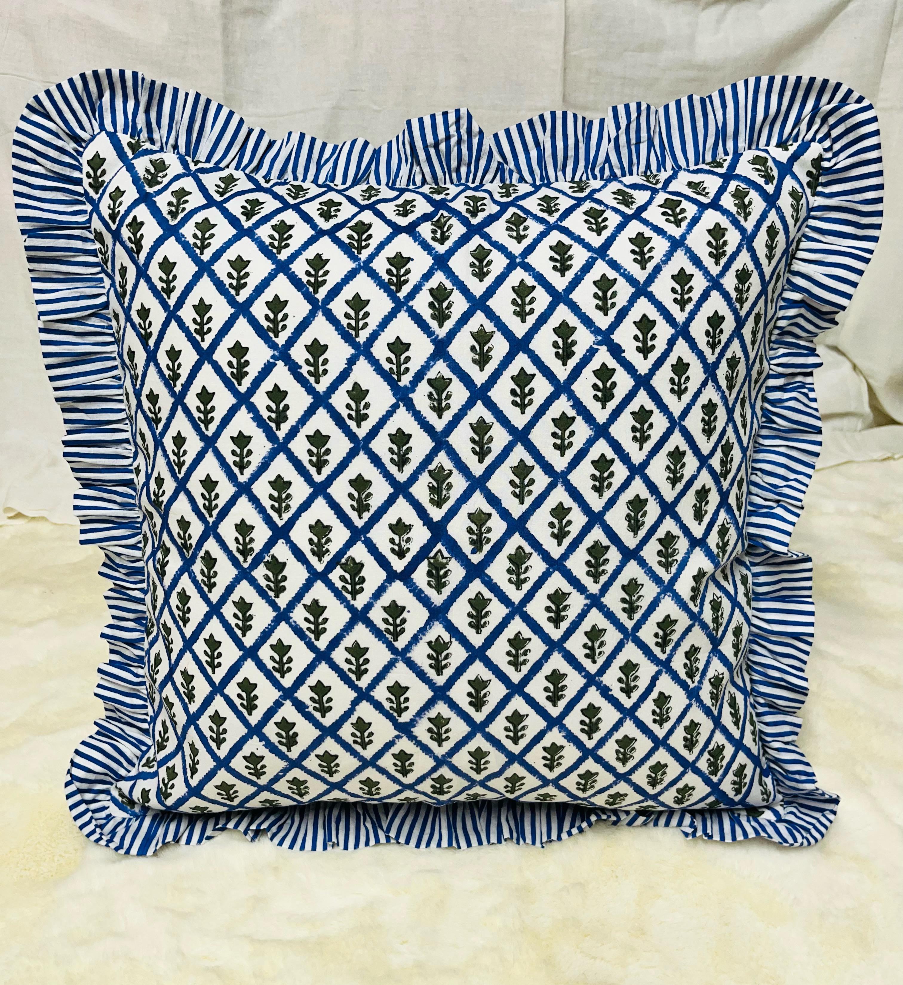 Ruffled Pillow Covers |Indian Frill Pillow Shams | Cotton Pillow Cases | Block print Cushions |Throw Pillow Cover | Boho Bedding Pillows