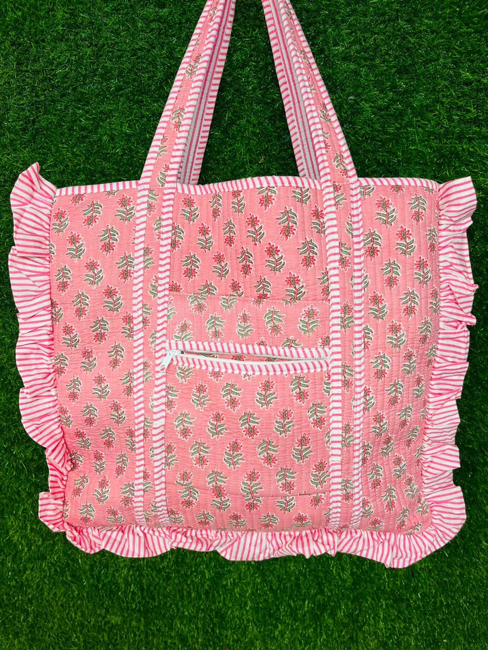 Ruffle Tote Bag Large Boho Floral Shopping Bags, Beach Bag, Travel Tote Bags,
