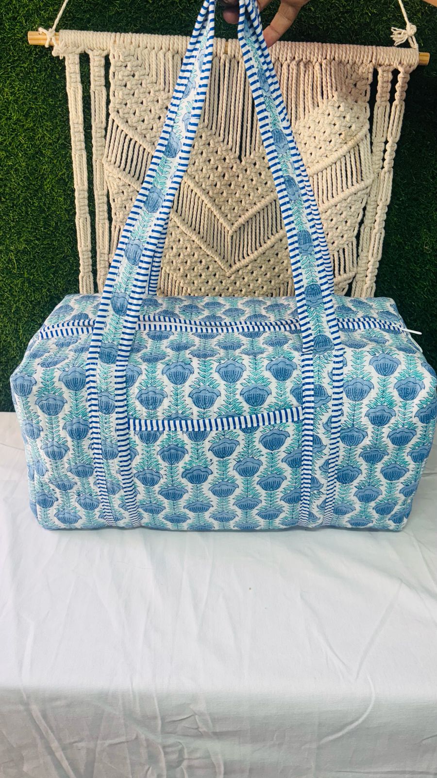 Handblock Printed Quilted Duffle Bag