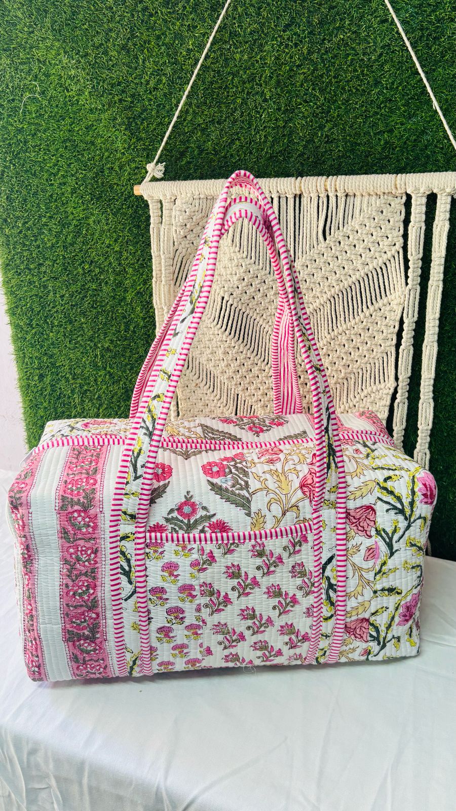 Handmade Printed Quilted Duffle Bag