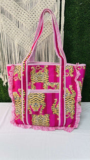 Tiger Ruffle Tote Bag Large Boho Floral bags