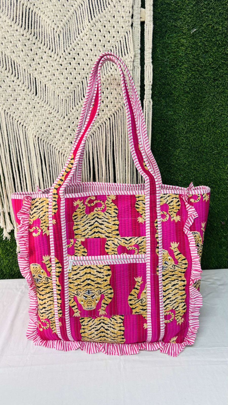 Tiger Ruffle Tote Bag Large Boho Floral bags