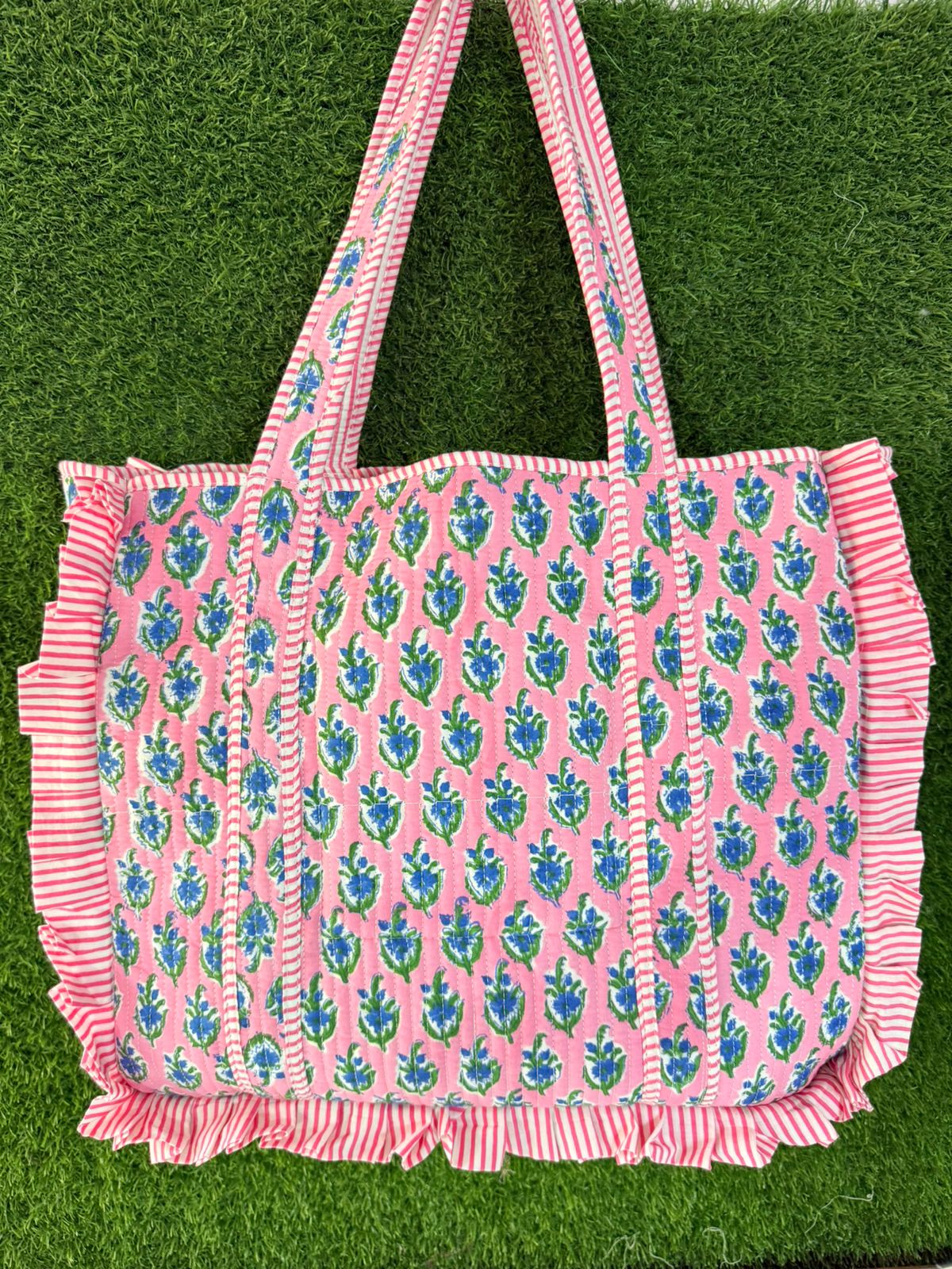 Flower Print Ruffle Tote Bag Large Boho Floral bags