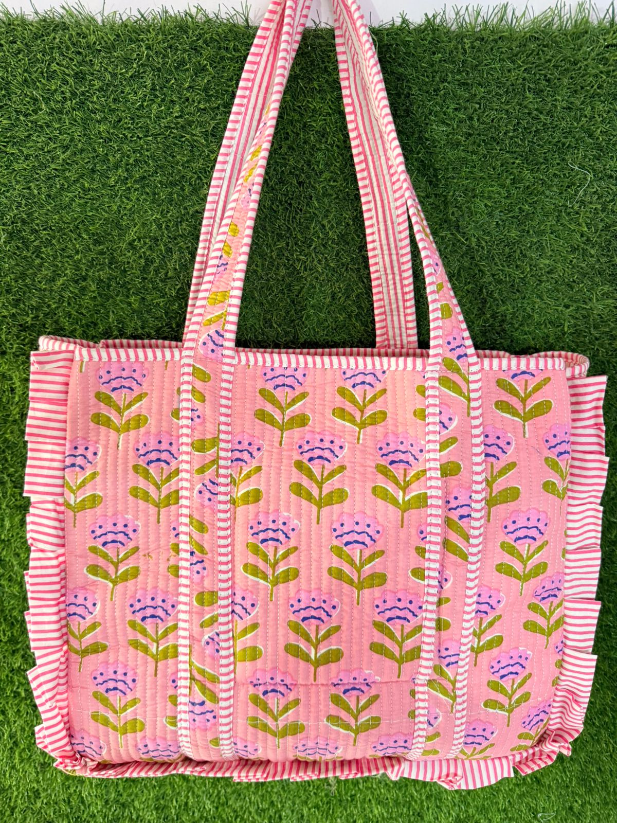 Flower Print Ruffle Tote Bag Large Boho Floral bags