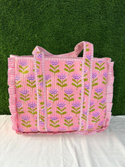 Flower Print Ruffle Tote Bag Large Boho Floral bags
