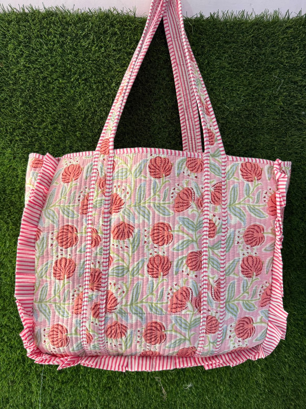 Flower Print Ruffle Tote Bag Large Boho Floral bags