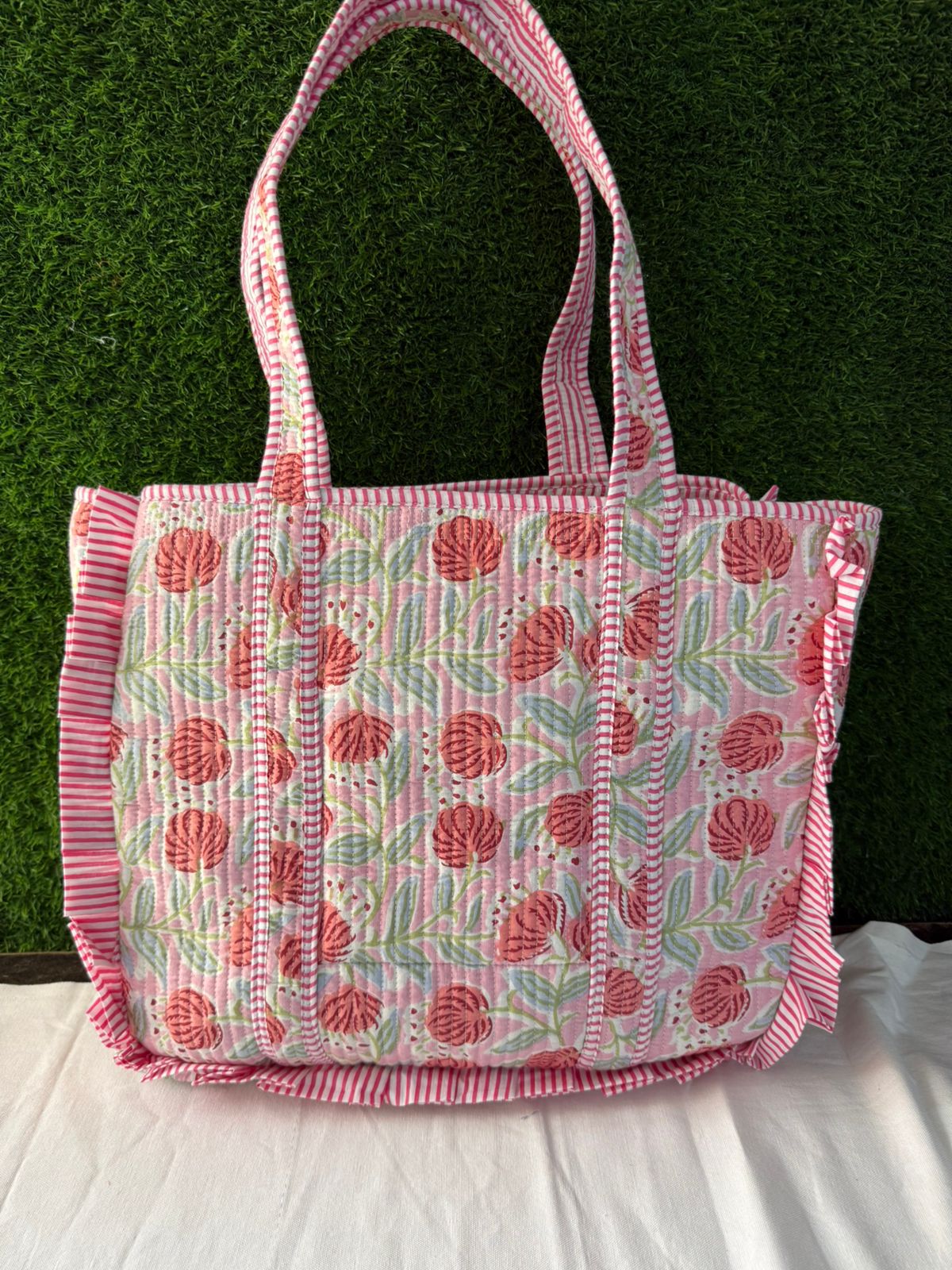 Flower Print Ruffle Tote Bag Large Boho Floral bags