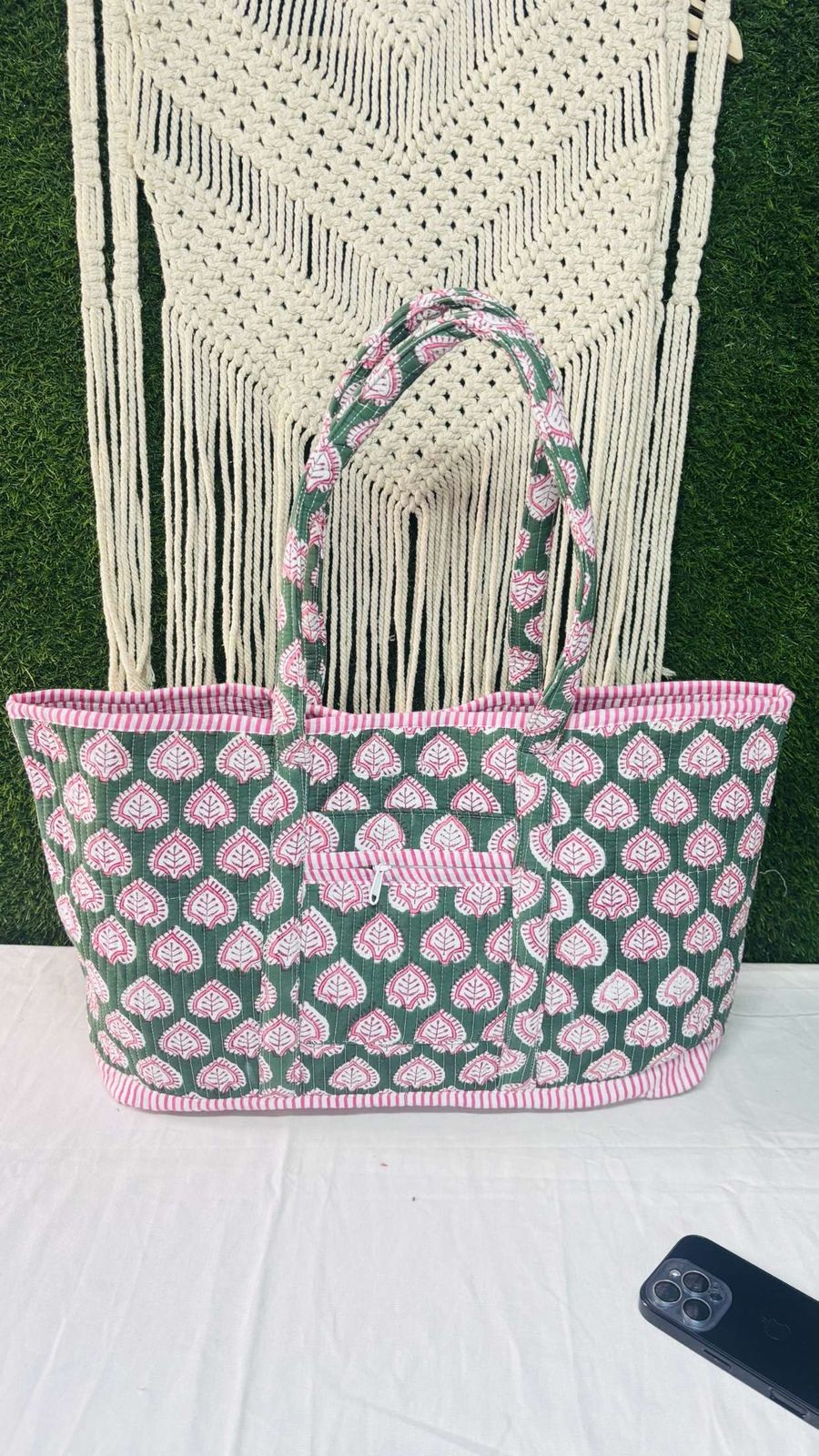 Floral Handprinted Large Beach Tote Bags