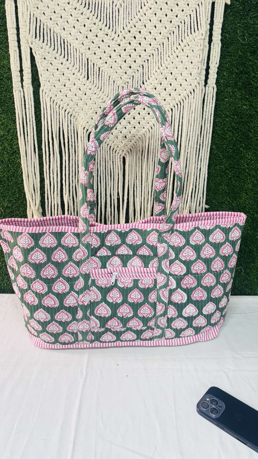 Floral Handprinted Large Beach Tote Bags