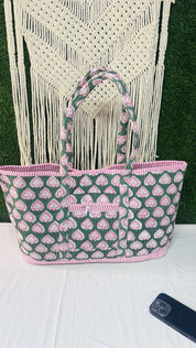 Floral Handprinted Large Beach Tote Bags