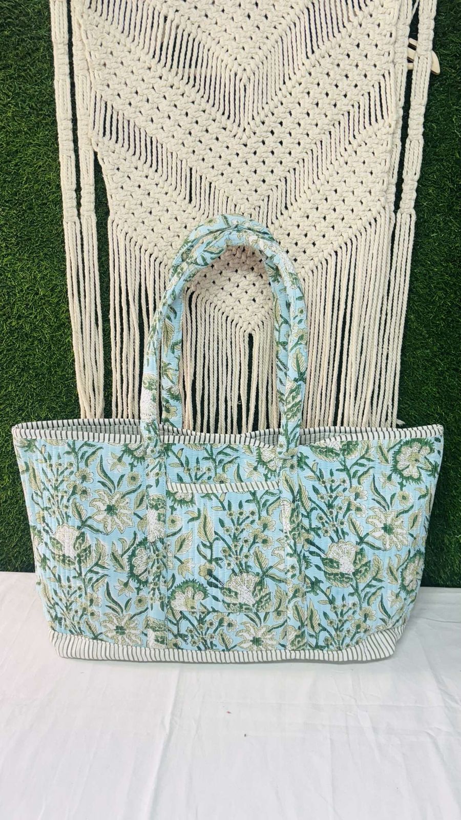 Floral Handprinted Large Beach Tote Bags