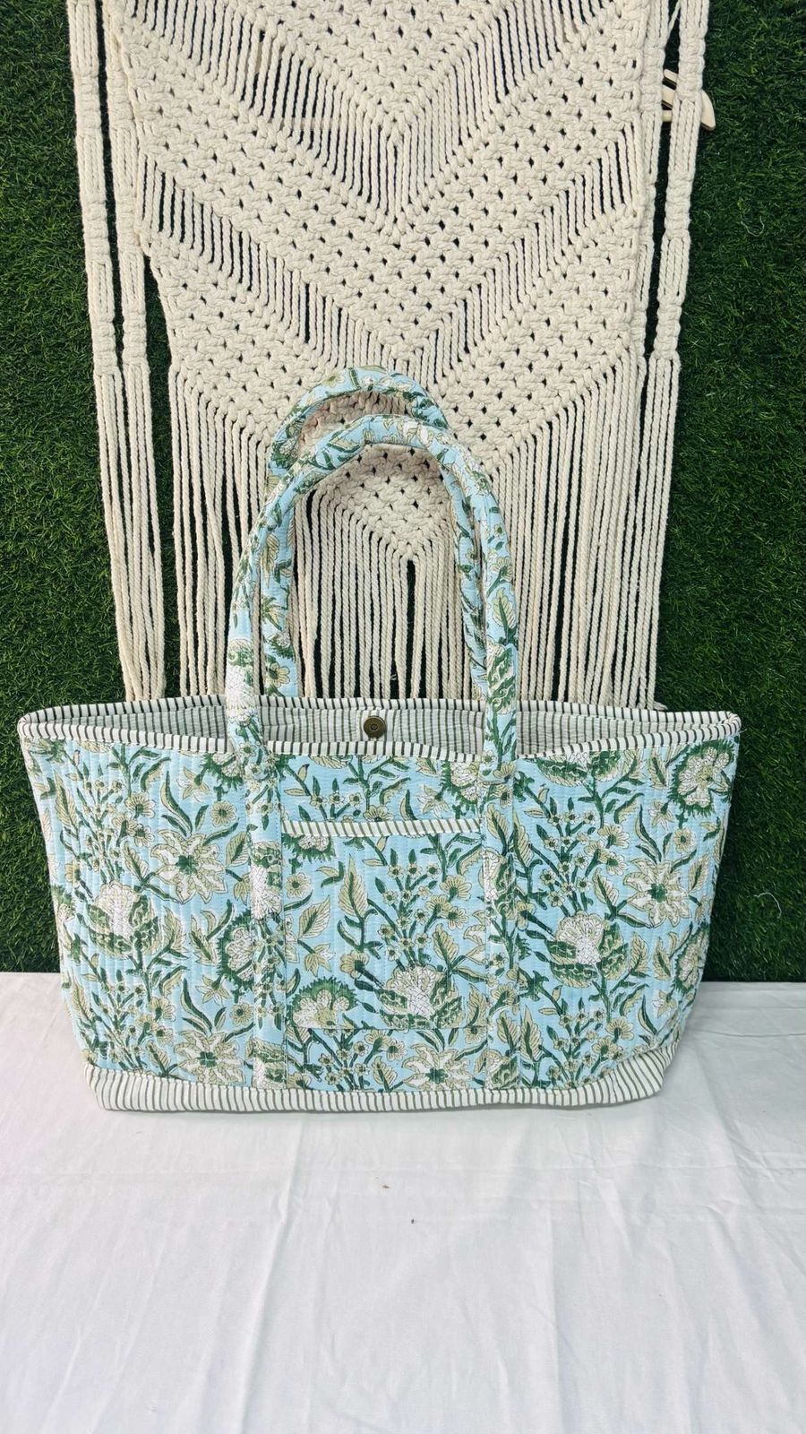 Floral Handprinted Large Beach Tote Bags