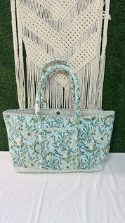 Floral Handprinted Large Beach Tote Bags