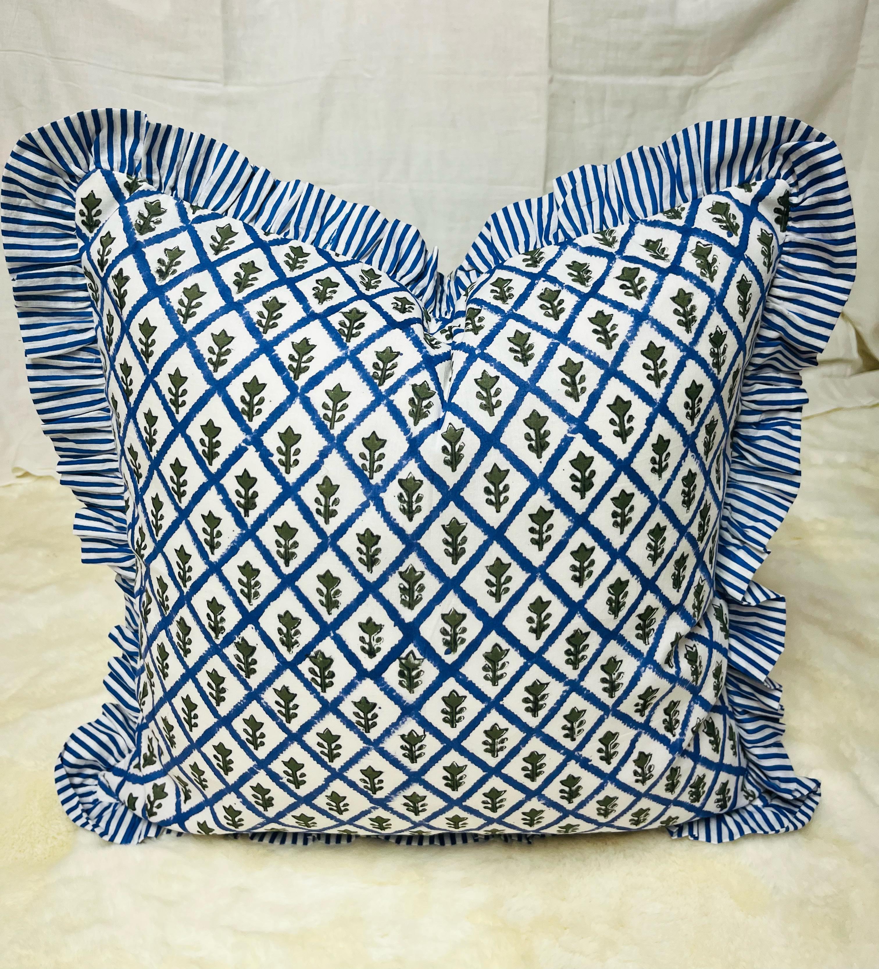 Ruffled Pillow Covers |Indian Frill Pillow Shams | Cotton Pillow Cases | Block print Cushions |Throw Pillow Cover | Boho Bedding Pillows