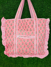 Ruffle Tote Bag Large Boho Floral Shopping Bags, Beach Bag, Travel Tote Bags,