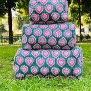 Large Cotton Quilted Block Printed Makeup Bag | Handmade Pouch Bag | Toiletry Bag |