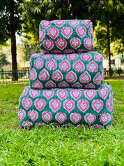 Large Cotton Quilted Block Printed Makeup Bag | Handmade Pouch Bag | Toiletry Bag |